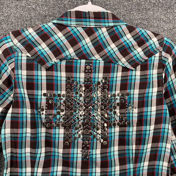 Ariat Pendleton Shirt Womens S Plaid Metal Snap On Studded Western Ranch Grunge - Picture 7 of 12